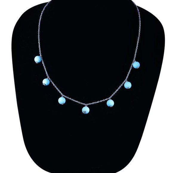 Turquoise Bead 16" 14K White Gold Necklace - Picture 3 of 3